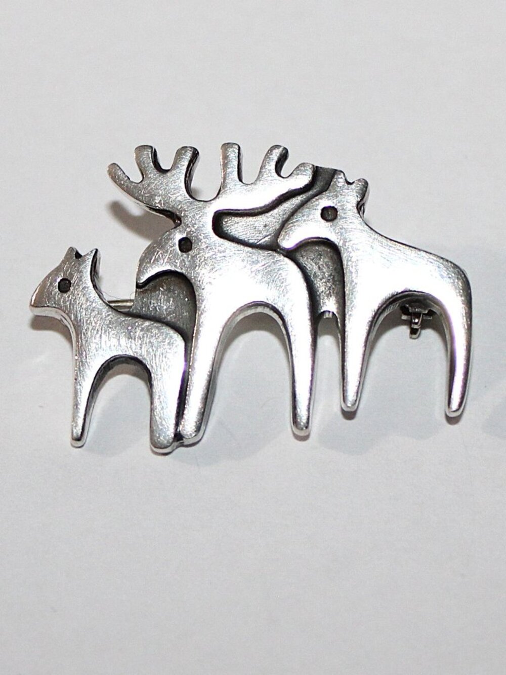 Sterling Silver Moose Family Brooch 10 Grams